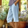 thumbnail image 1 of Njagoc3 Womens Summer Linen Solid Color Loose Straight Leg Pants with Ruffled Hem & Pockets - Knee Length, 1 of 6