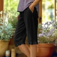 thumbnail image 1 of Njagoc3 Womens Summer Cotton Linen Solid Color Loose Fit Straight Leg Pants with Ruffled Hem & Pockets - Knee Length, 1 of 6