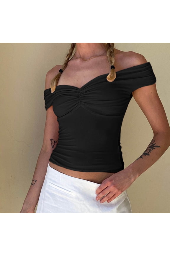 Womens Summer Off - Shoulder Crop Top, Black, Form - Fitting, Stretchy Material, Summer Party & Night Out, Stylish Strapless - Like Top