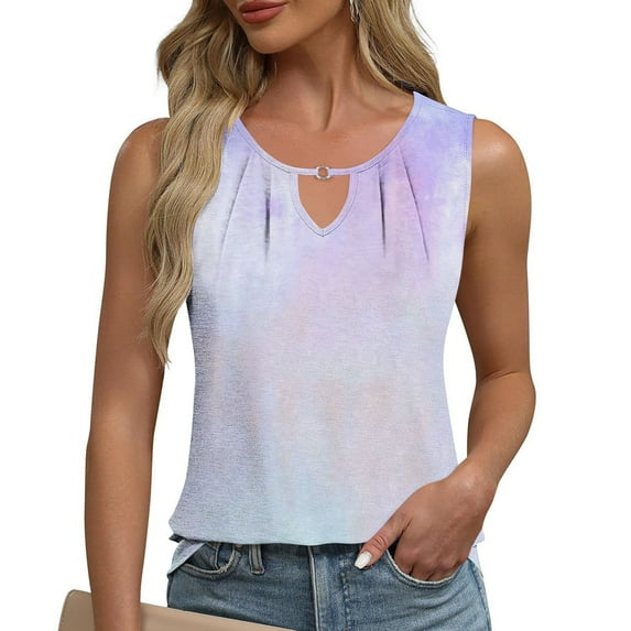 Njagoc3 Womens Summer Ombre Dyed Sleeveless Top, Pastel Gradient, Loose Fit, Lightweight Fabric, Casual Daily & Music Festival, Trendy Tank Top