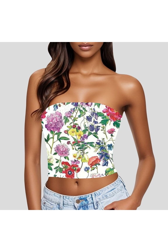 Womens Summer Spaghetti Strap Crop Top, Floral Pattern, Figure - Flattering , Breathable Fabric, Summer Vacation & Weekend Wear, Trendy Strappy Top