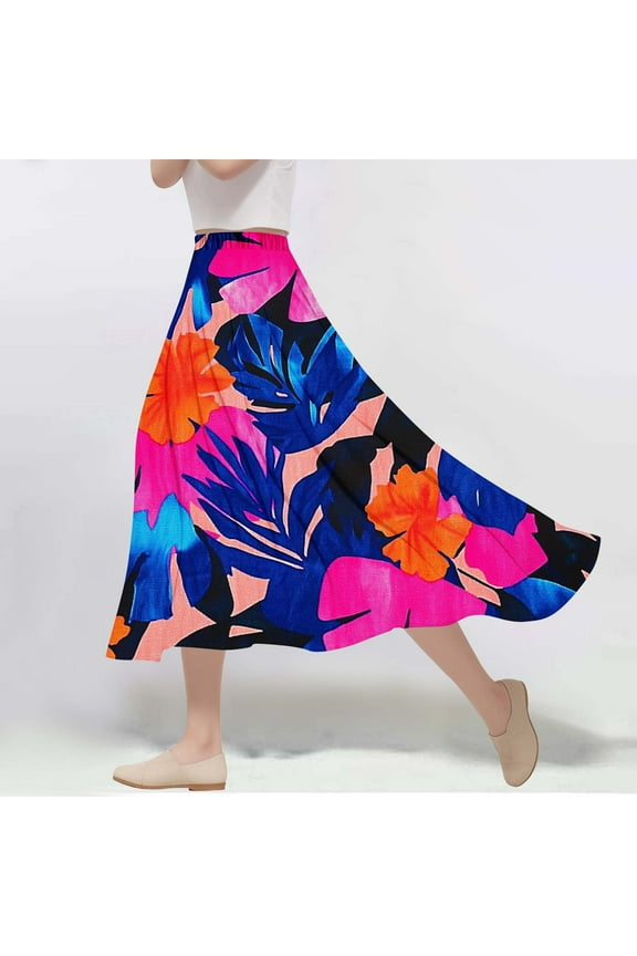 Womens Tropical Floral Print Chiffon Flowy Maxi Skirt for Beach Vacation Resort-Ready Outfits