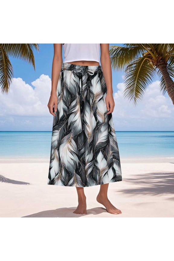 Womens Tropical Paradise Maxi Pants | V-Neckline with Flutter Cap Sleeves | Flowy Rayon Fabric for Beach Vacation | Vibrant Palm Leaf & Hibiscus Print