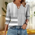 thumbnail image 1 of Njagoc3 Womens Color-Block Striped V-Neck Top, Lightweight Linen Blend, 3/4 Sleeves, Summer Coastal Vacations, Casual Errands & Beach Walks, 1 of 6