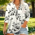 thumbnail image 1 of Njagoc3 Womens V - Neck 3/4 Sleeve Shirt, White - Black Floral Print Top, Feminine for Garden Gatherings, 1 of 6