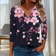 thumbnail image 1 of Njagoc3 Womens V - Neck 3/4 Sleeve Top, Black - Pink Cherry Blossom Print Shirt, Romantic for Spring Outings, 1 of 6