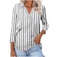 thumbnail image 1 of Njagoc3 Womens V - Neck 3/4 Sleeve Top, Black - White Vertical Stripe Print Shirt, Classic for Office Days, 1 of 6