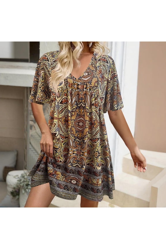 Womens V-Neck Floral Open-Back Mini Dress for Summer Dates & Beach Parties