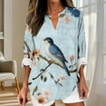 thumbnail image 1 of Njagoc3 Womens V-Neck Long Sleeve Shirt, Blue Bird & Floral Print, Lightweight Open Front Blouse, Trendy Summer & Fall Garden Party Top, 1 of 5