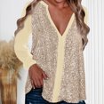 thumbnail image 1 of Njagoc3 Womens V-Neck Sequin Solid Color Long Sleeve Casual Blouse Blouse, 1 of 6