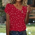 thumbnail image 1 of Njagoc3 Womens V-Neck Short Sleeve Blouse - Summer Floral Top with Red Base & White Daisy Print | Breathable Cotton Blend, Relaxed Fit | Daily/Party Transitional Wear, 1 of 6