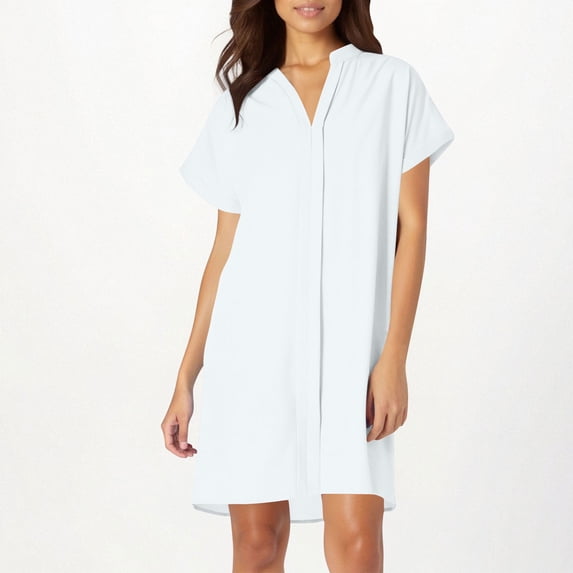 Njagoc3 Womens V-Neck Solid Short Sleeve Shift Dress for Daily Casual & Office Looks