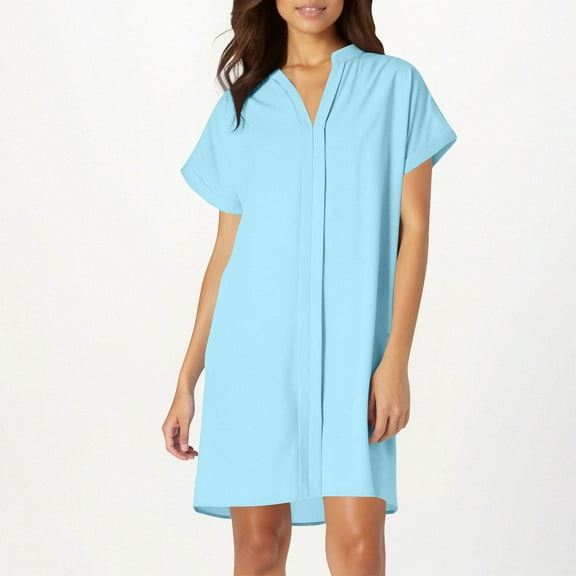 Njagoc3 Womens V-Neck Solid Short Sleeve Shift Dress for Daily Casual & Office Looks