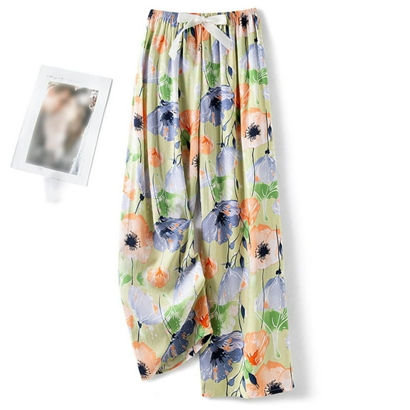 Njagoc3 Womens Vacation Ready Flowy Floral Casual Pants Sheer Overlay for Beach Coverups (UPF50+)