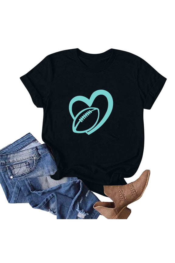 Womens Vibrant Football Pattern Print T-Shirt, Game Day Ready Casual Tee, MoistureWicking Cotton Blend, Relaxed Fit