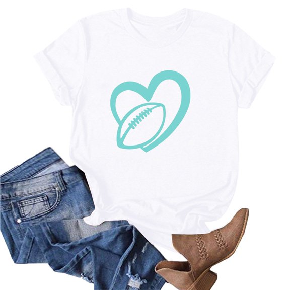 Njagoc3 Womens Vibrant Football Pattern Print T-Shirt, Game Day Ready Casual Tee, MoistureWicking Cotton Blend, Relaxed Fit