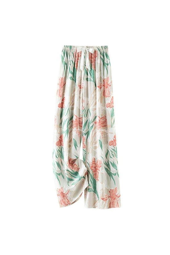 Womens Watercolor Wildflower Ankle Casual Pants Artist Hand-Painted Look (Breathable Cotton Blend)