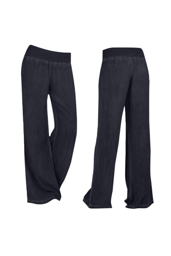 Womens Wide-Leg Cropped Pants - Loose Summer Trousers with Elastic Waist for All-Day Comfort