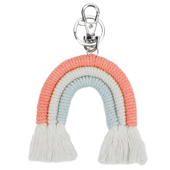 Njide Macrame Keychain Hand Weaving Tassel Design Cute Style Cotton Thread Decorative Boho Keychain for Handbag Orange