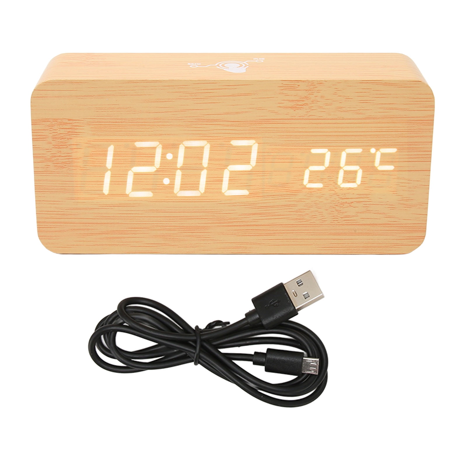 Njide Wooden LED Digital Clock Display with Touch & Sound Control, BT ...