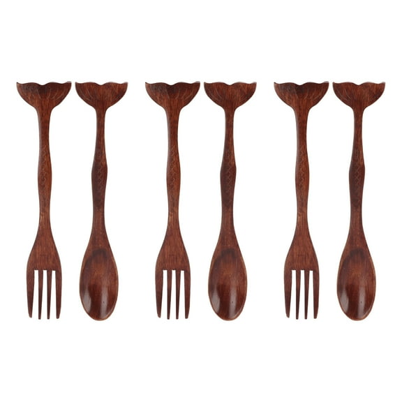 Njide Wooden Utensils Multipurpose Japanese Fishtail Wooden Spoon Fork Set Travel Tableware