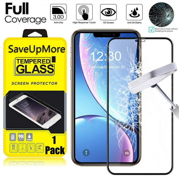Njjex [1-Pack] for iPhone XR 11 / iPhone 12 / 11 Pro Max Tempered Glass Screen Protector, 3D Full Coverage, Anti-Scratch, Anti-Fingerprint, Bubble Free, Edge to Edge Protection