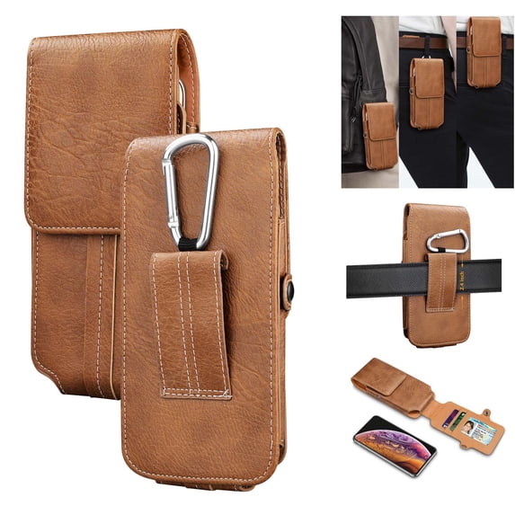 Njjex 6.0" 2018 Case for Motorola Moto Z3 Play / Z3 / XT1929 Holster Case Vertical Leather Carrying Pouch with Belt Clip Loop -Brown