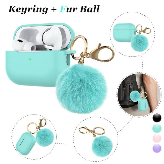 Njjex AirPods Pro 2 Case, Silicone AirPods Pro 2nd Gen [2022] Cover with Airpods Accessories Gold Keychain/Skin/Pompom (Front LED Visible) - Black