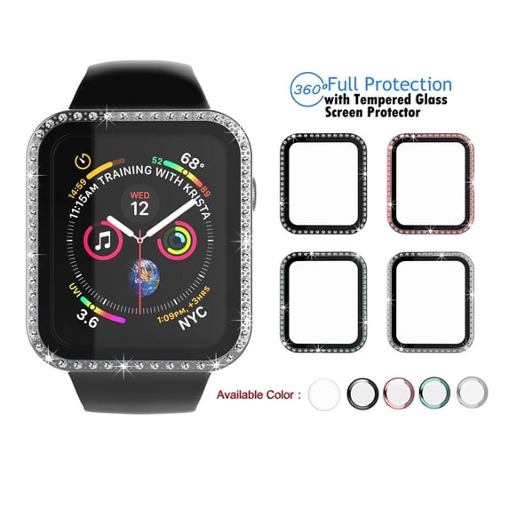 Njjex for Apple Watch 40mm Series SE 6 5 4 Case with Screen Protector, PC Hard Bling Crystal Diamonds Shiny Rhinestone Bumper Protective Case for iWatch Series 4/5/6 -Silver 40mm