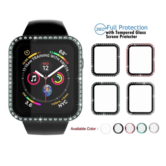 Njjex for Apple Watch 44mm Series SE 6 5 4 Sport, Nike+, Edition Case with Screen Protector, PC Hard Bling Crystal Diamonds Shiny Rhinestone Bumper Protective Case for iWatch Series 4/5/6 -Green 44mm