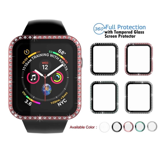 Njjex for Apple Watch 44mm Series SE 6 5 4 Sport, Nike+, Edition Case with Screen Protector, PC Hard Bling Crystal Diamonds Shiny Rhinestone Bumper Protective Case for iWatch Series 4/5/6 -Pink 44mm