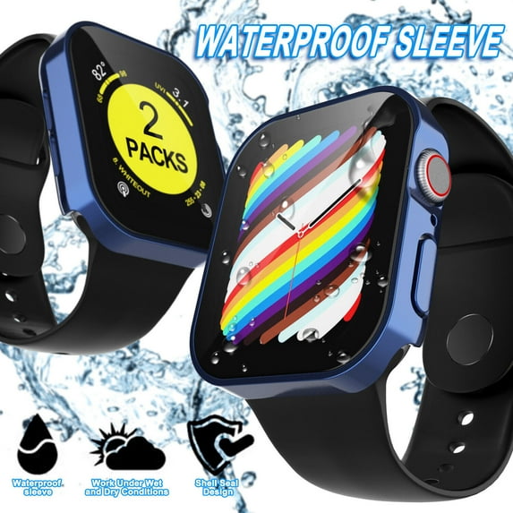 Njjex Apple Watch Series 7 / 8 Case, Apple Watch 7 / 8 Screen Protector 41mm 45mm Tempered Glass Water-Resistant Hard PC Protective Case for Apple Watch Series 7/8 (45mm, Blue)