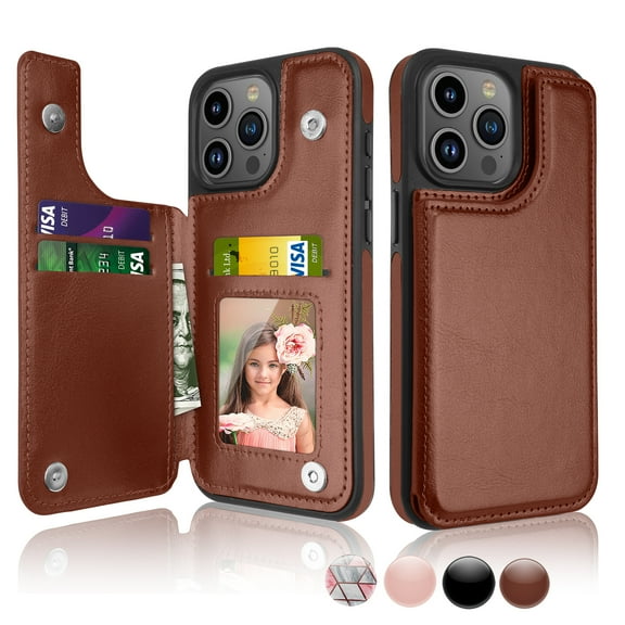 Njjex For Apple iPhone 15,15 Pro,15 Plus,15 Pro Max 5G Wallet Case, iPhone 15 Pro Max 6.7" PU Leather Case,Luxury Slim Folio Flip Kickstand Shockproof Cards Holder Wallet Case Cover -Brown