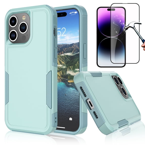 Njjex for Apple iPhone 15 Pro 2023 Phone Case,360°Full Body Shockproof Heavy Duty Protection With Tempered Glass Screen Protector Case Cover for iPhone 15 Pro 6.1" 2023 (Green)