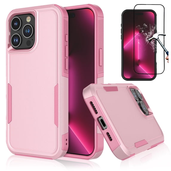Njjex for Apple iPhone 16 Plus 2024 Phone Case,360°Full Body Shockproof Heavy Duty Protection With Tempered Glass Screen Protector Case Cover for iPhone 16 Plus 6.7" 2024 (Pink)