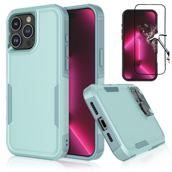 Njjex for Apple iPhone 16 Pro Max 2024 Phone Case,360°Full Body Shockproof Heavy Duty Protection With Tempered Glass Screen Protector Case Cover for iPhone 16 Pro Max 6.9" 2024 (Green)