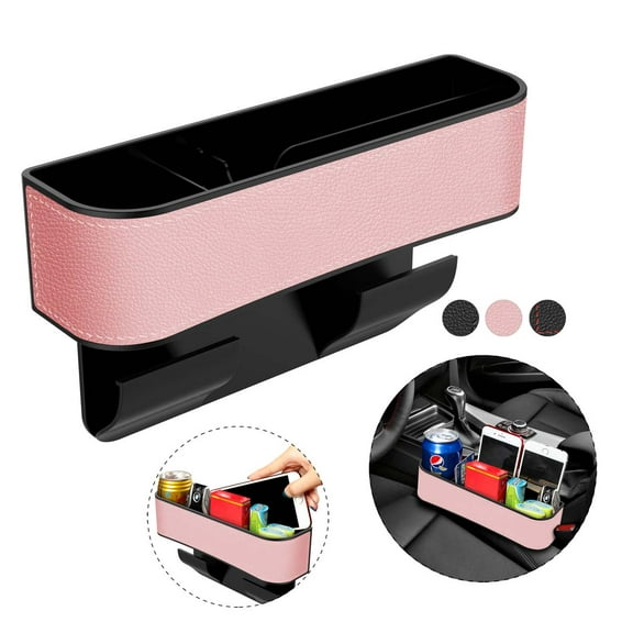 Njjex Car Seat Gap Organizer, PU Leather Car Seat Storage with Cup Holder, Seat Console Side Pocket for Cellphones, Keys, Cards, Wallets, Sunglasses 1 Pack - Pink