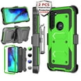 thumbnail image 1 of Njjex Case for Moto G Power / Moto G Stylus (2020) / Moto G Pro, 2 Pack Temerped Glass Screen Protector Combo Holster Belt Clip Heavy Duty Kickstand Full-Body Rugged Holster Case (Green), 1 of 9