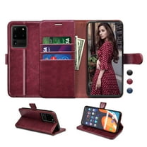 Njjex Case Wallet 2020 Galaxy S20 Ultra S20 S20  S20 Plus 5G, Galaxy S20 S20 Ultra Wallet Case RFID Blocking Card Slot Stand PU Leather Magnetic Protect Flip Cover [Gift Box] -Wine Red
