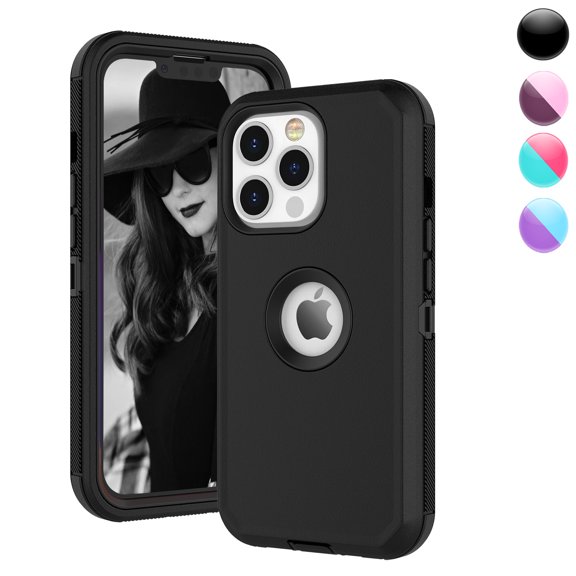 Njjex Case for iPhone 13 Pro,13,13 Pro Max,Sturdy Phone Case for iPhone 13 Pro 6.1",Full-Body Shockproof Protection Heavy Duty Armor Hard Plastic Rubber Rugged Bumper 3-in-1 Case Cover - Black