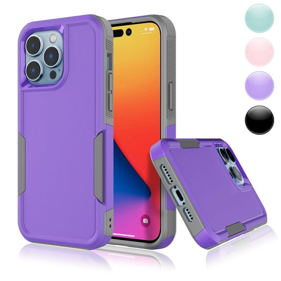 Njjex Case for iPhone 15 Pro & iPhone 14 6.1-Inch, Heavy Duty Dual-Layer Rugged Protection, Shockproof Protective Gel Phone Case for iPhone 14 / iPhone 15 Pro (Purple)