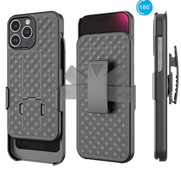 Njjex Case for iPhone 16 Pro Max Case[with Belt Clip Holster Case]Slim Combo Shell with Kickstand Swivel Belt Clip Holster Shockproof Antiscratch Protective Cover for iPhone 16 Pro Max 6.9 inch(Black)