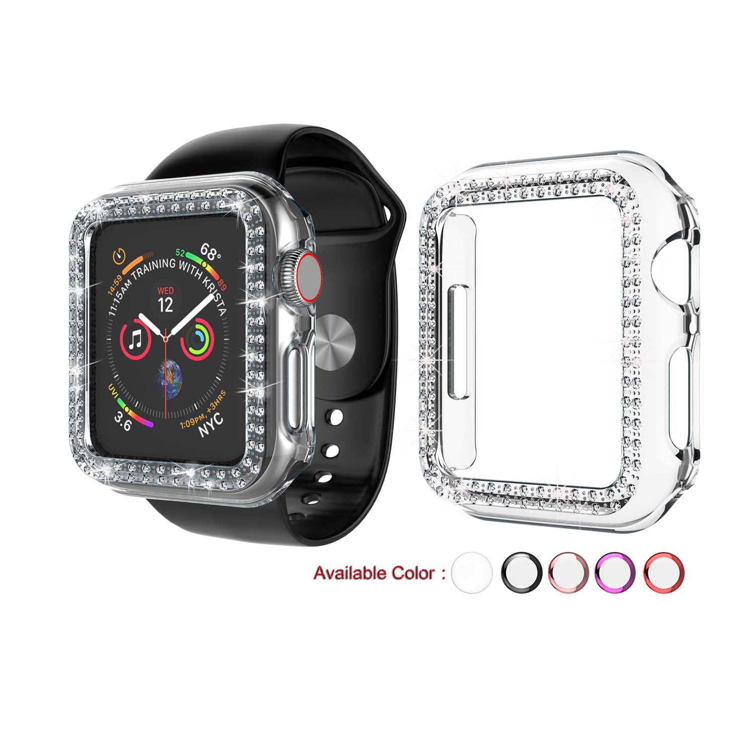 Njjex Cases for Apple Watch Case Series 3 42mm, PC Plated Hard Bumper Bling  Crystal Diamonds Glitter Frame Protective Cover for iWatch Series 3 Series 