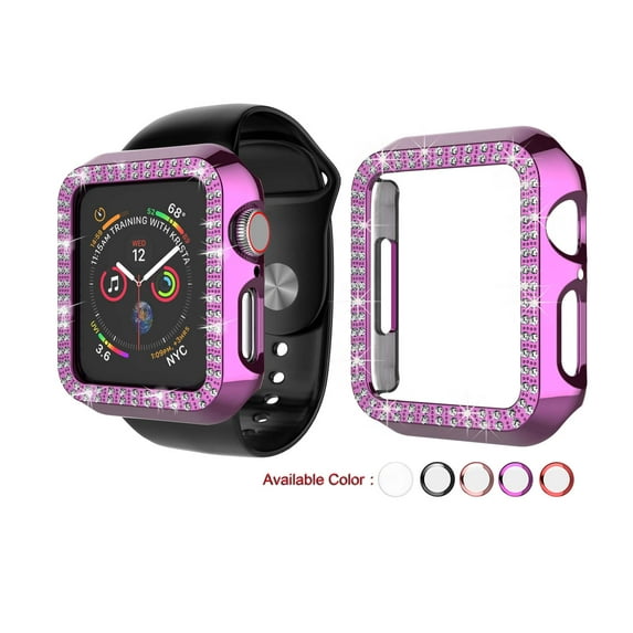 Njjex Cases for Apple Watch Case Series 3 42mm, PC Plated Hard Bumper Bling Crystal Diamonds Glitter Frame Protective Cover for iWatch Series 3 Series 2 Series 1 42mm -Purple