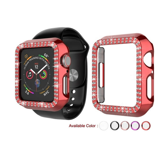 Njjex Cases for Apple Watch Case Series 3 42mm, PC Plated Hard Bumper Bling Crystal Diamonds Glitter Frame Protective Cover for iWatch Series 3 Series 2 Series 1 42mm -Red