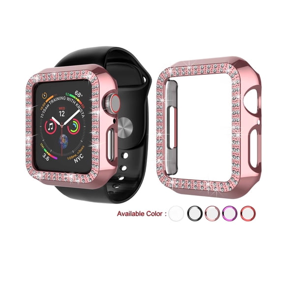 Njjex Cases for Apple Watch Series 7, PC Plated Hard Bumper Bling Crystal Diamonds Glitter Frame Protective Cover for iWatch Series 7 41mm 45mm 2021 -Rose Gold
