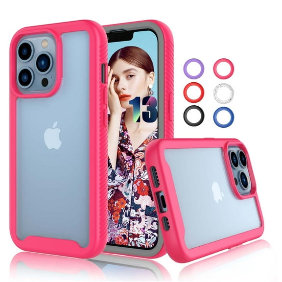 Njjex Clear Case for Apple iPhone 13 / iPhone 13 Pro / iPhone 13 Pro Max 2021, Full-Body Rugged Transparent Clear Back Bumper Case Cover -Rose Pink