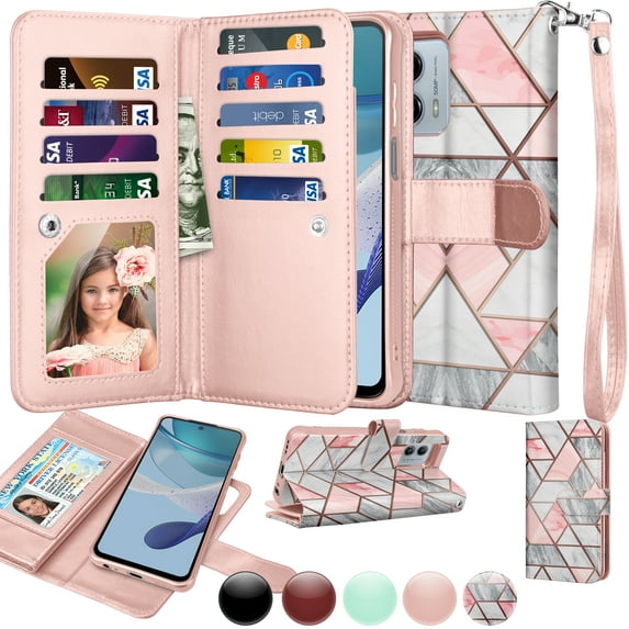 Njjex Wallet Case with Faux Leather and Magnetic Closure for Motorola Moto G 5G 2023, Marble