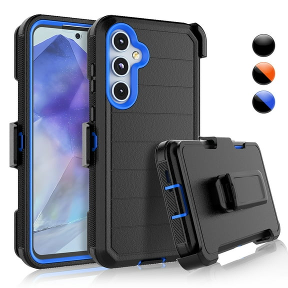 Njjex For Samsung Galaxy A35 6.6" 5G Case with Belt-Clip Holster ,Heavy Duty Protective Drop Protection Shockproof Cover with [Built in Screen Protecotr] - Blue