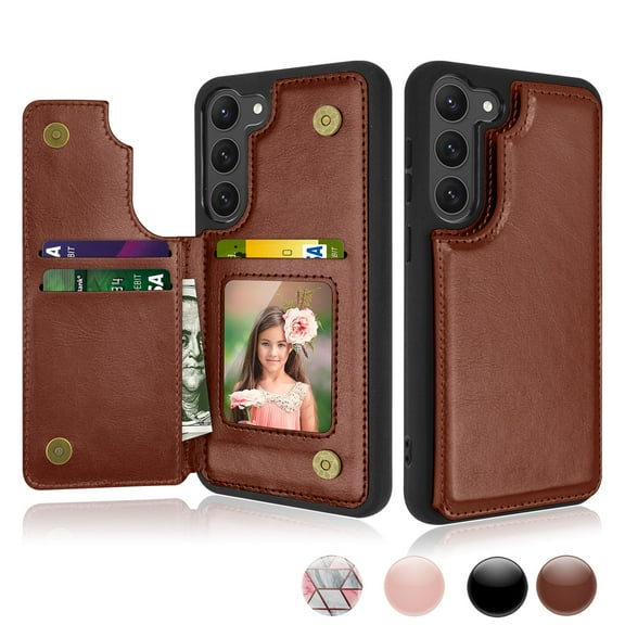 Njjex For Samsung Galaxy S23,S23 Plus,S23 Ultra Wallet Case, Galaxy S23 PU Leather Case,Luxury Slim Folio Flip Kickstand Shockproof Cards Holder Wallet Case Cover -Brown